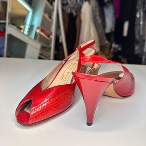 Vintage Bruno Magli Red Leather Peep-Toe Slingback Heels